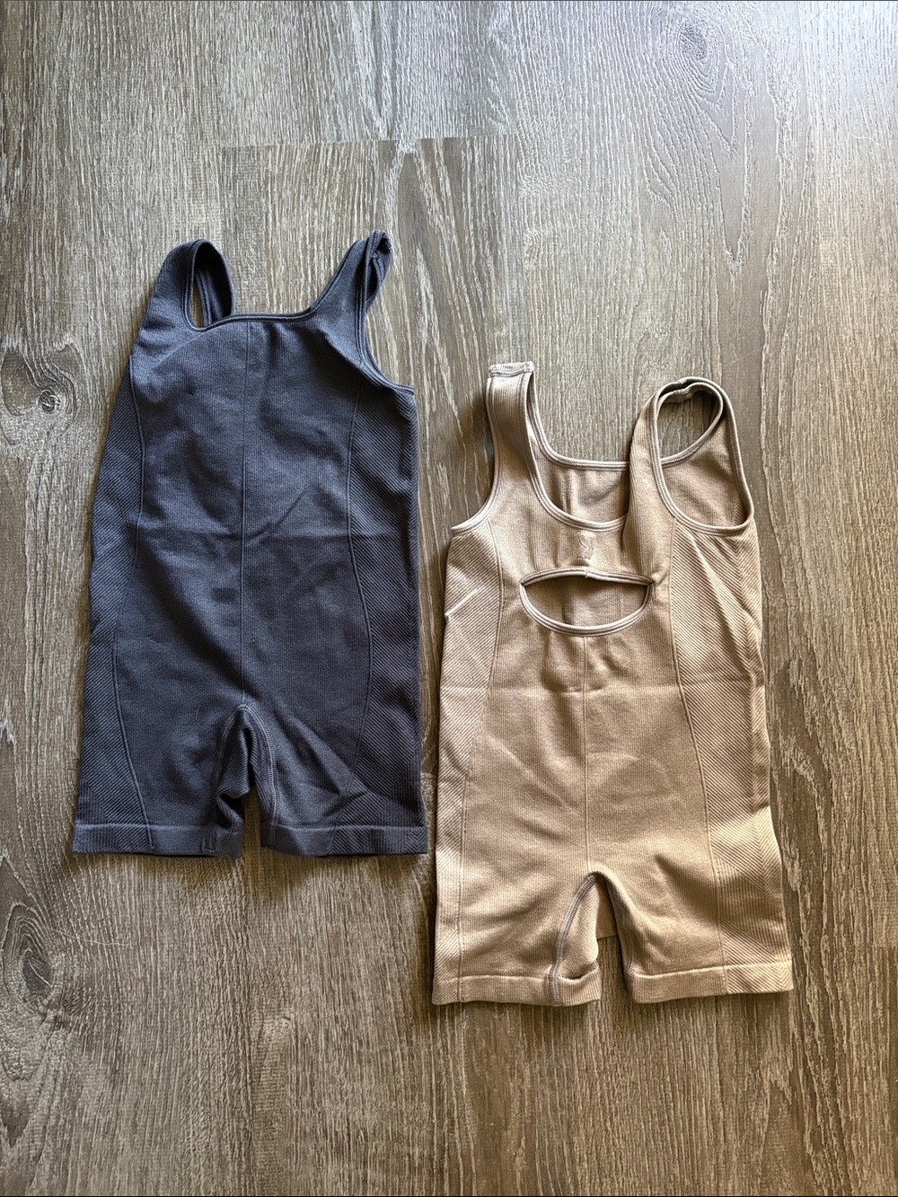 All in Motion set of Kids Seamless Tank Romper - Black and Beige